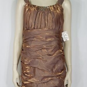 NWT iridescent bronze gold ruched dress size 12